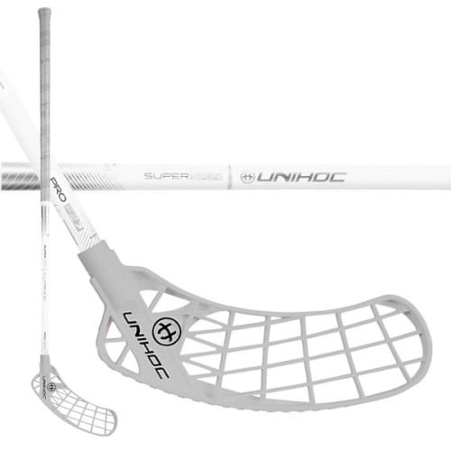 Floorball stick UNIHOC ICONIC SUPERSKIN PRO 27 white/silver 104cm L - Floorball stick for adults