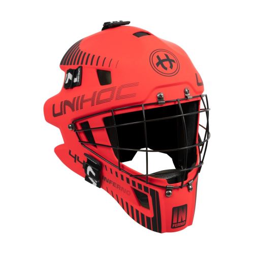 Brankářská florbalová helma UNIHOC GOALIE MASK INFERNO 44 neon red/black - Brankářské masky