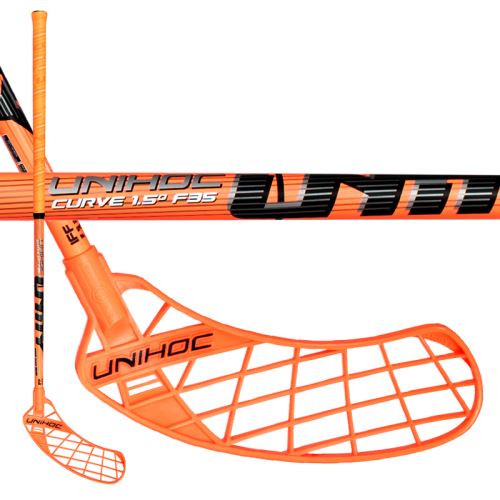 Florbalová hokejka UNIHOC UNITY CURVE 1.5o 35 neon orange 92cm L-17 - Dětské, juniorské florbalové hole