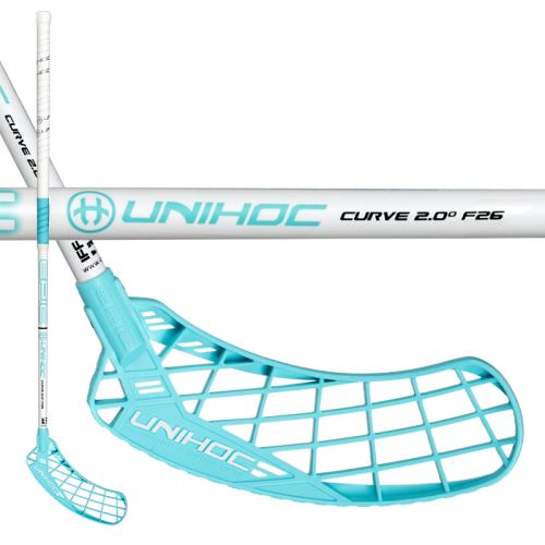 Florbalová hokejka UNIHOC EPIC CURVE 2.0o 26 white/turquois 100cm R-17 - florbalová hůl