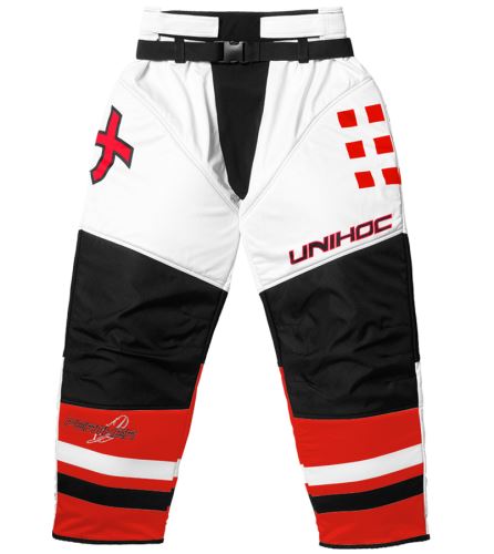 Floorball goalie pant UNIHOC GOALIE PANTS FEATHER white/neon red - Pants