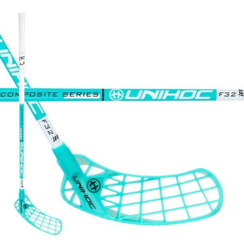 Florbalová hokejka UNIHOC ICONIC Composite 32 turquoise/white 87cm L-21 - Dětské, juniorské florbalové hole