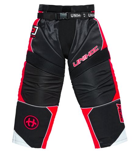 Brankářské florbalové kalhoty UNIHOC GOALIE PANTS OPTIMA black/neon red - Brankářské kalhoty