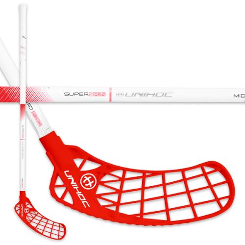 Floorball stick UNIHOC ICONIC SUPERSKIN MID 30 white/red 87cm R - Floorball stick for adults