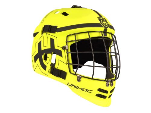 Brankářská florbalová helma UNIHOC GOALIE HELMET Shield yellow JR  - Brankářské masky