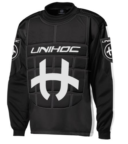 Brankárský florbalový dres UNIHOC GOALIE SWEATER SHIELD black/white 130cl - Brankářský dres