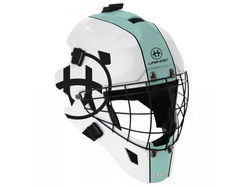Brankářská florbalová helma UNIHOC GOALIE MASK KEEPER 44 turquoise/white - Brankářské masky