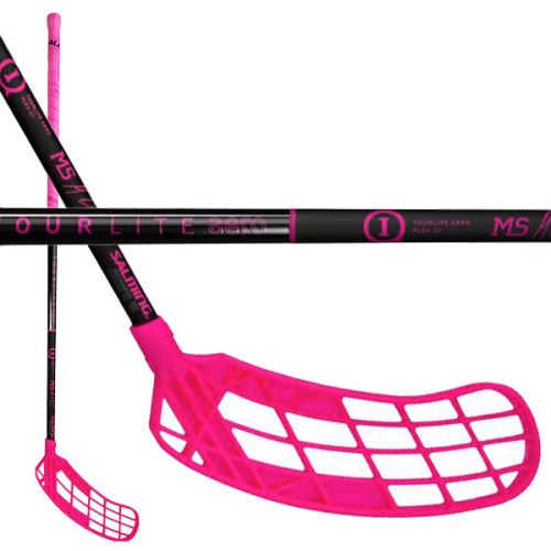 Florbalová hokejka SALMING Q1 Tourlite Aero MS Edt Black/Pink 100 (111cm) Left - florbalová hůl