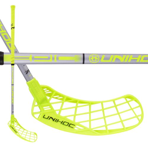 Florbalová hokejka UNIHOC EPIC Composite 32 neon yellow/silver 87cm - Dětské, juniorské florbalové hole