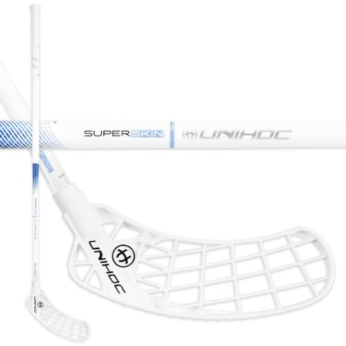 Floorball stick UNIHOC ICONIC SUPERSKIN PRO 26 white/blue 96cm R - Floorball stick for adults