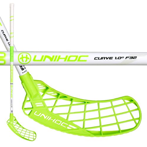 Florbalová hokejka UNIHOC EPIC CURVE 1.0o 32 white green 92cm L-17 - Dětské, juniorské florbalové hole