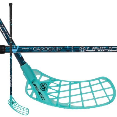 Floorball stick UNIHOC Iconic CarbSkin 29 turquoise 87cm R - Floorball stick for adults
