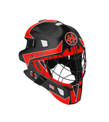 Brankářská florbalová helma UNIHOC GOALIE MASK OPTIMA 66 black/neon red - Brankářské masky