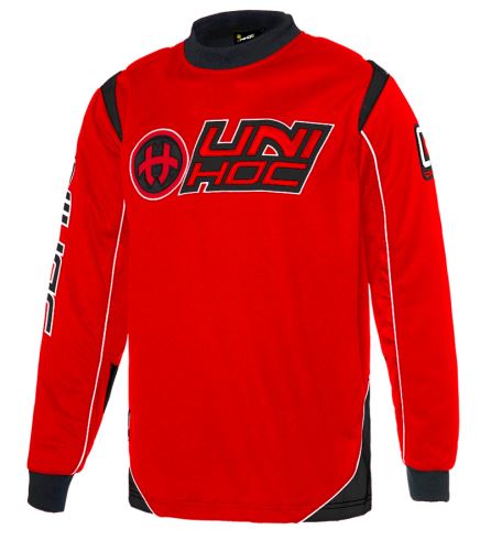 Floorball goalie jersey UNIHOC GOALIE SWEATER OPTIMA neon red/black M - Jersey