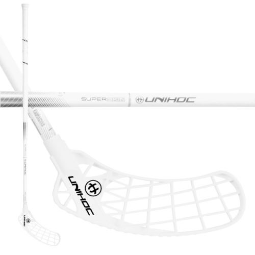 Floorball stick UNIHOC ICONIC SUPERSKIN PRO 26 white/silv 104cm R - Floorball stick for adults