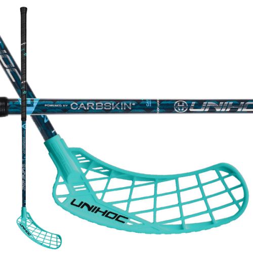 Florbalová hokejka UNIHOC Epic CarbSkin FL 29 turquoise 87cm R - florbalová hůl